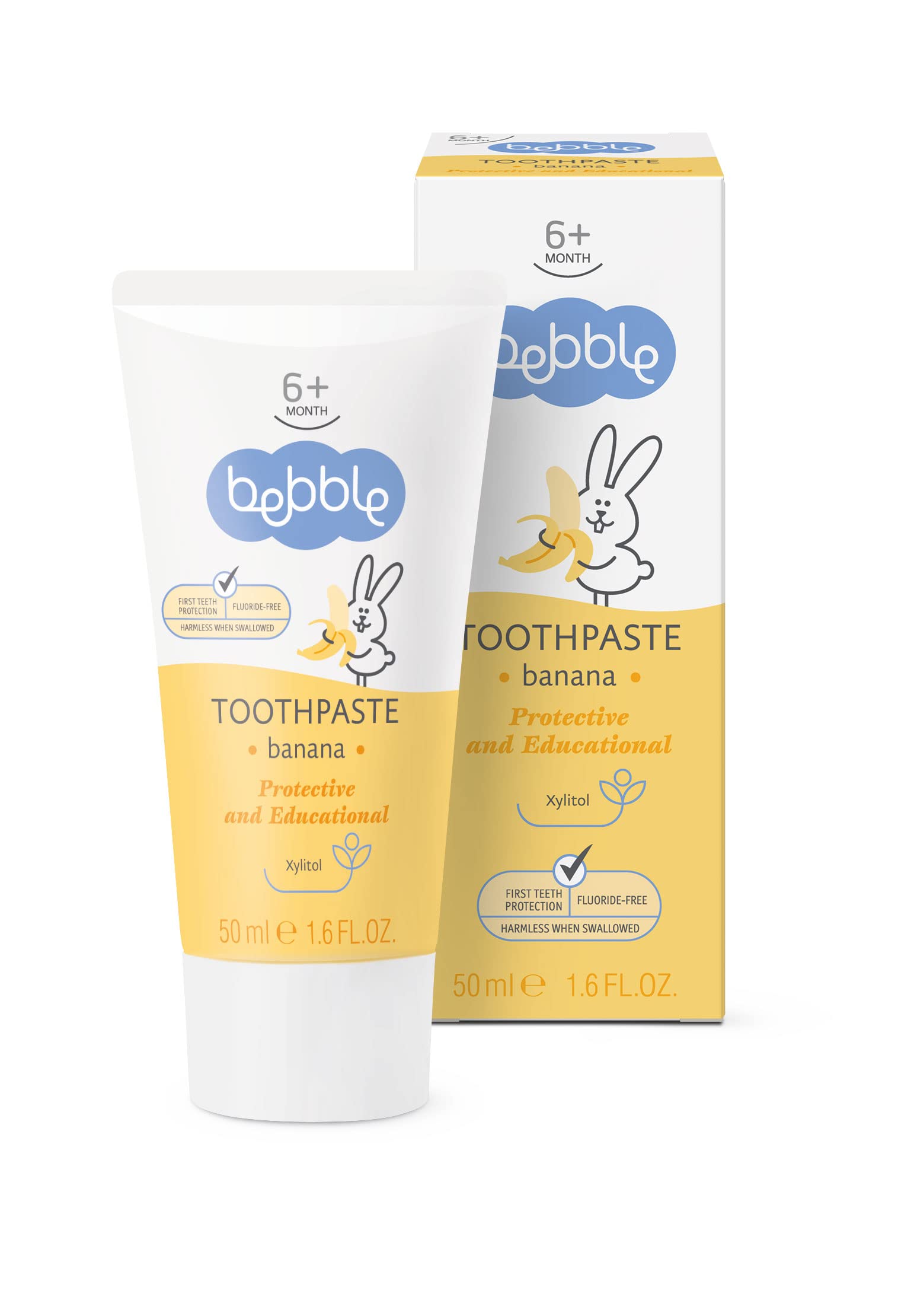 Bebble Baby Toothpaste | Fluoride Free | Safe to Swallow | 50ml | Bundle with Assorted Free Samples (Banana)