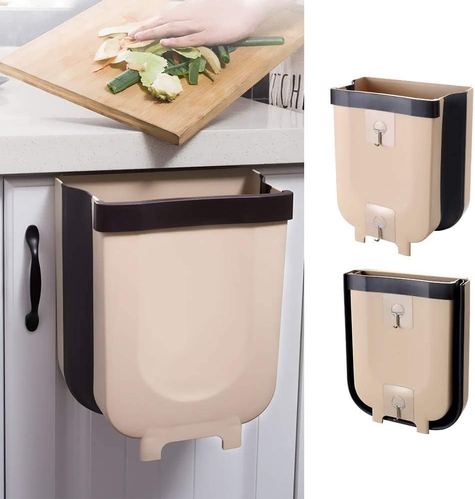 Foldable Trash Bin Hanging Waste Bin Under Kitchen Sink,Wall Trash Can Plastic Wastebasket Over Cabinet Door with Top Ring to Fix Garbage Bag (Gray): Home & Kitchen