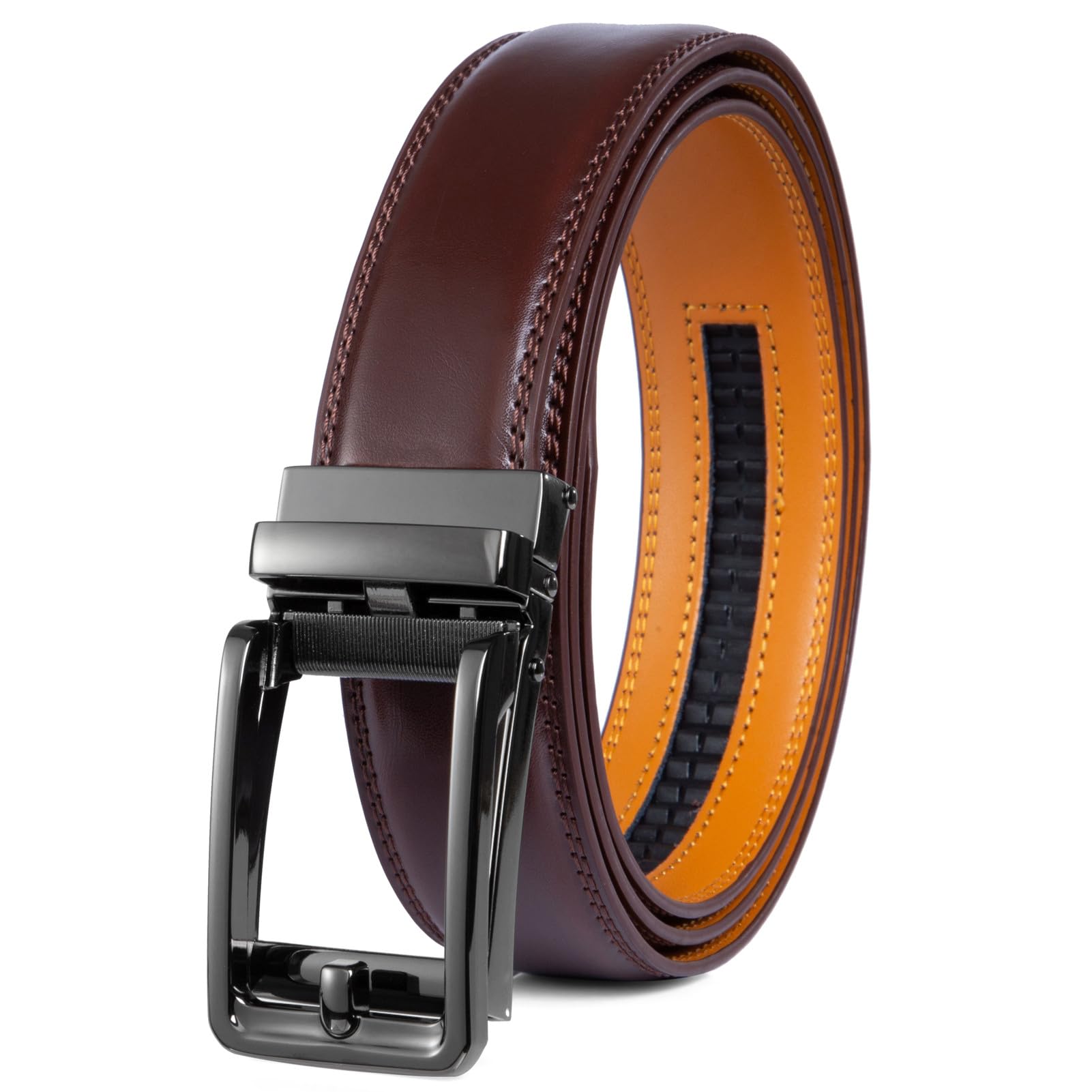 Founders &amp; C Men's Ratchet Comfort Click Belt -1 3/8 Leather Dress Belt | Slide Buckle,No Holes Micro-adjustment,Trim to Fit,Pairs with Suits,Chinos,or Casual Jeans,Gift Box