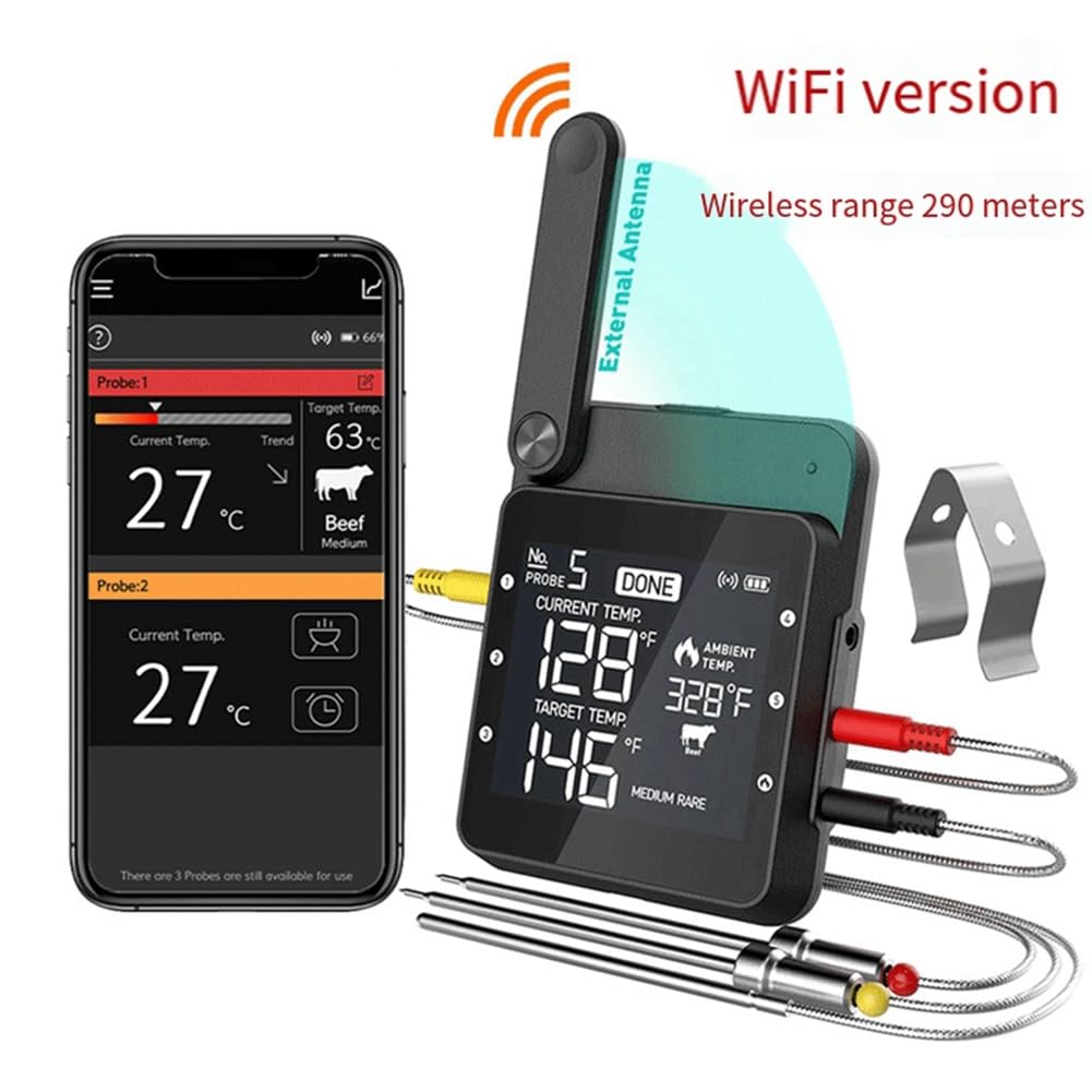 Termómetro de Barbacoa de Carne Remoto Inalámbrico WiFi Digital Recargable Inteligente para Ahumador de Parrilla de Horno