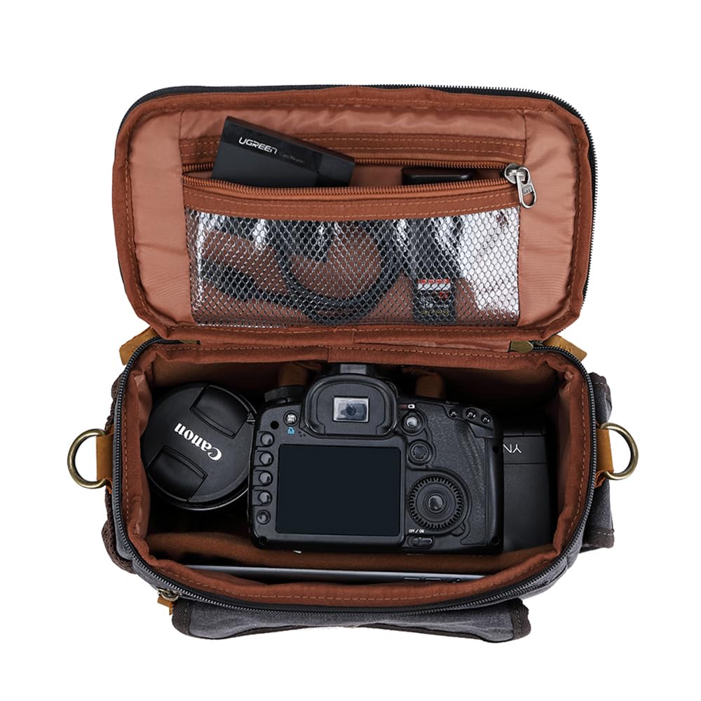 Borsa a tracolla in tela per fotocamera (Khaki)