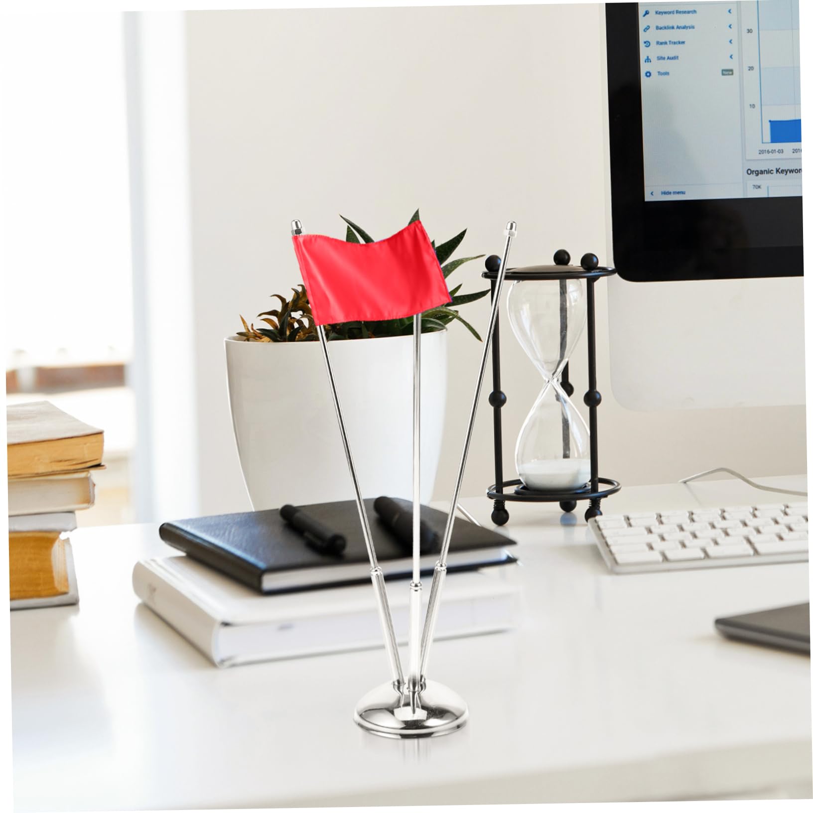 Support Pour Drapeaux De Bureau En Métal - Base Stable, Double Poteau Argenté - Décoration De Table Pour Salle De Réunion Et Bureau