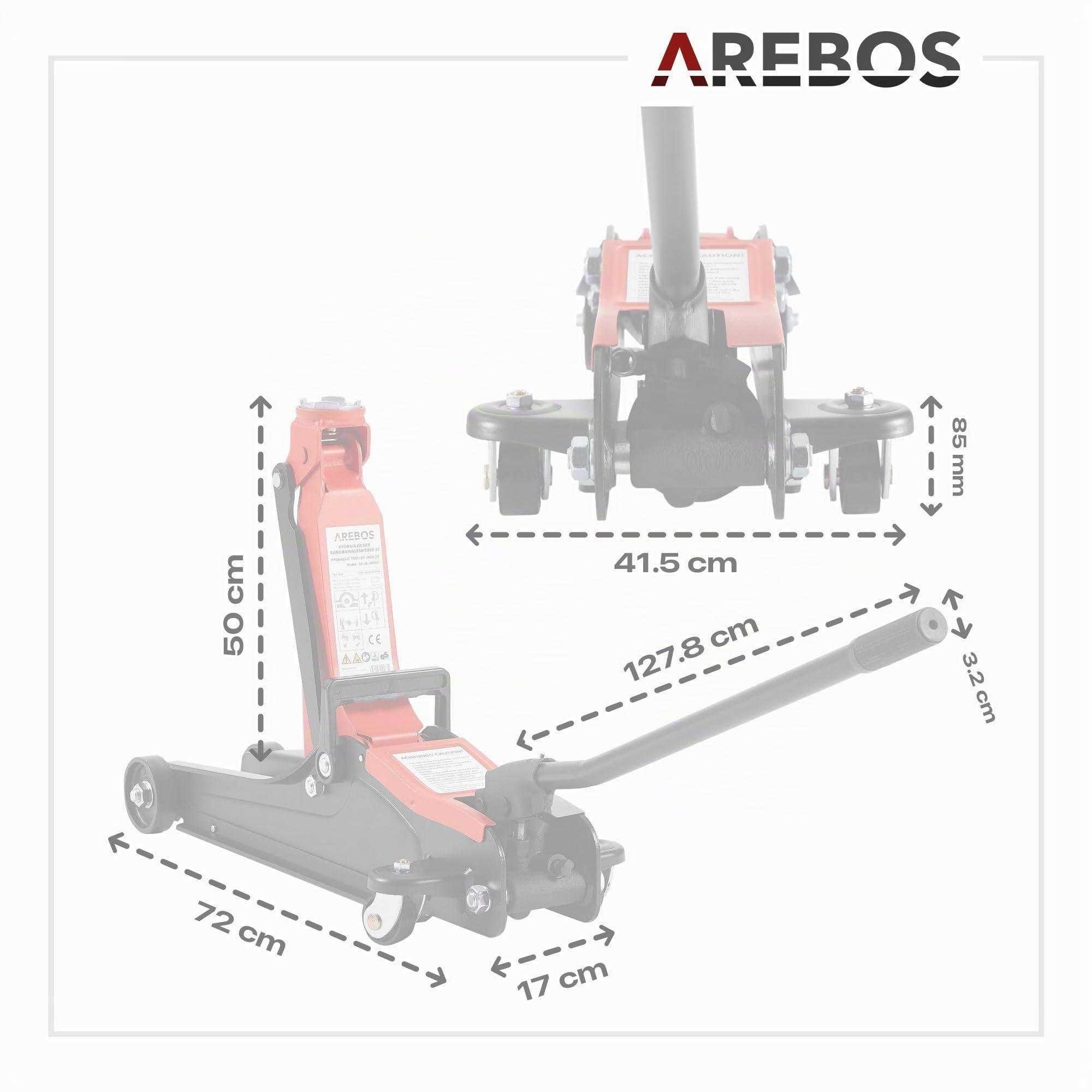 Arebos 2T Martinetto idraulico di manovra piatto | altezza di sollevamento 85-385 mm | 4 supporti | cavalletto per martinetto auto autovetture