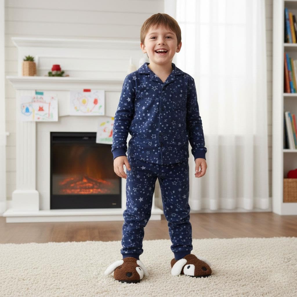 A2Z 4 Kids Lindas pantuflas 3D de animales de felpa suave y cálidas, calzado de interior con suela antideslizante, zapatos de invierno acogedores para niños y niñas, diseño de cachorro marrón, tallas