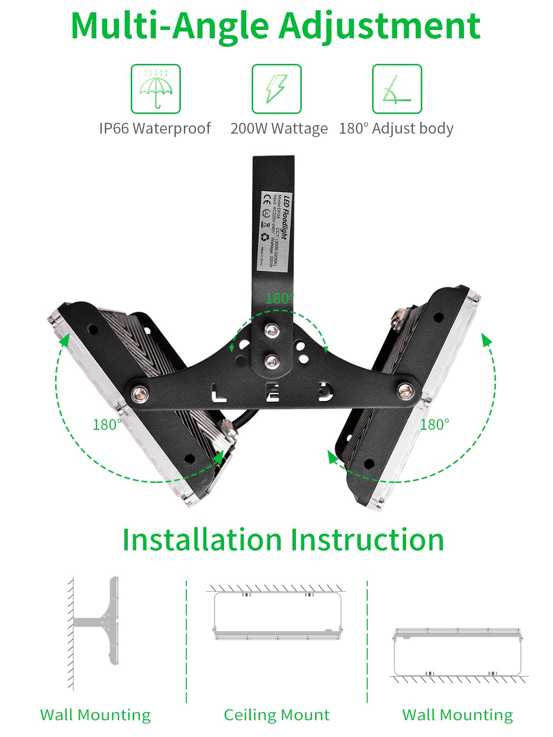 Viugreum Faretto LED da Esterno 200W 4 Pezzi, IP66 Resistente all'acqua Faretti LED da Esterno, Luce Di Sicurezza 20000LM, 3000K Bianco Caldo, Consumo Basso Super Luminoso Faretti LED per Giardino