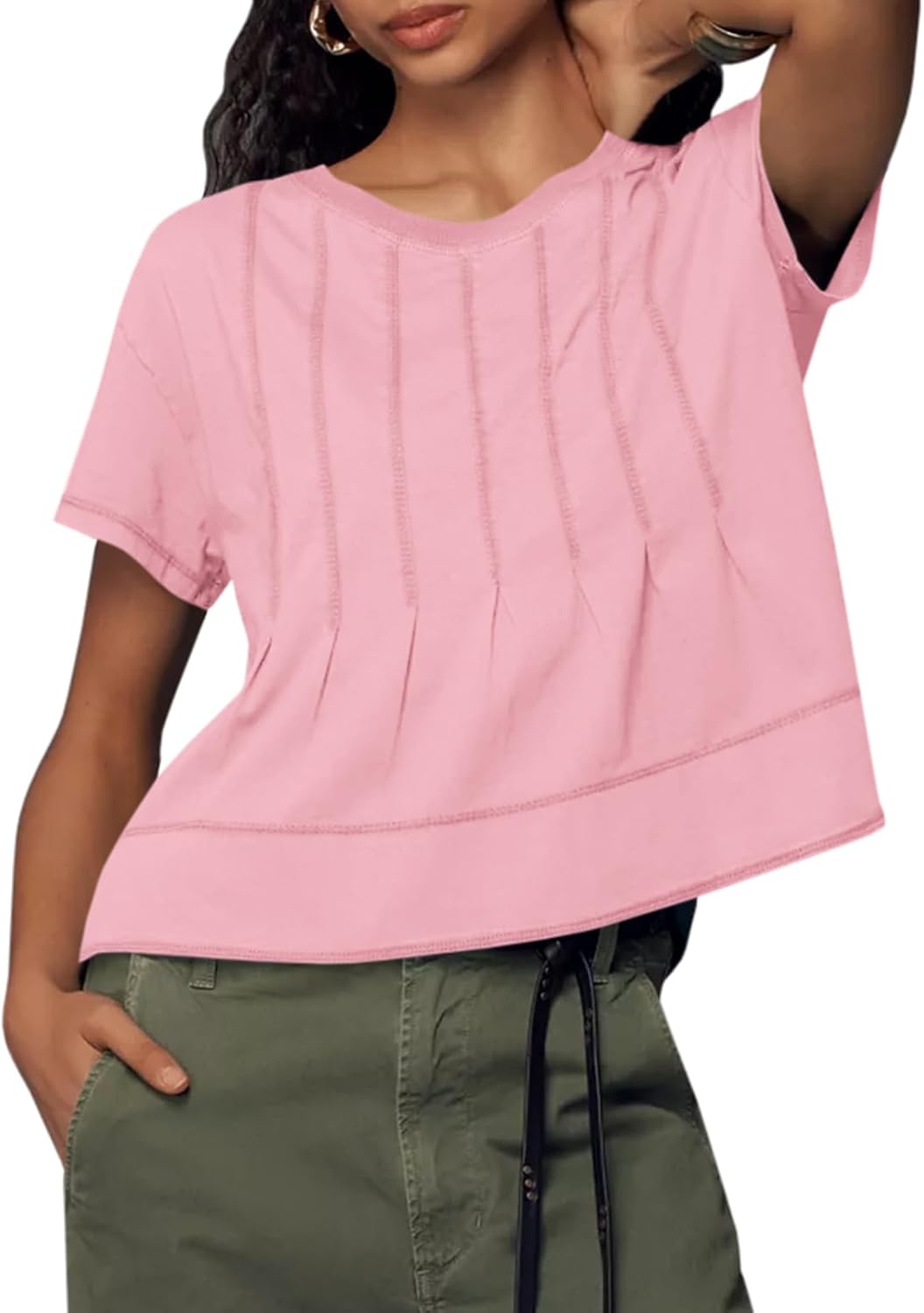 Tankaneo Womens Babydoll Tops Short Sleeve Peplum Pleated Summer T-Shirts Casual Loose Fit Flowy Tshirts 2026 - Image 2