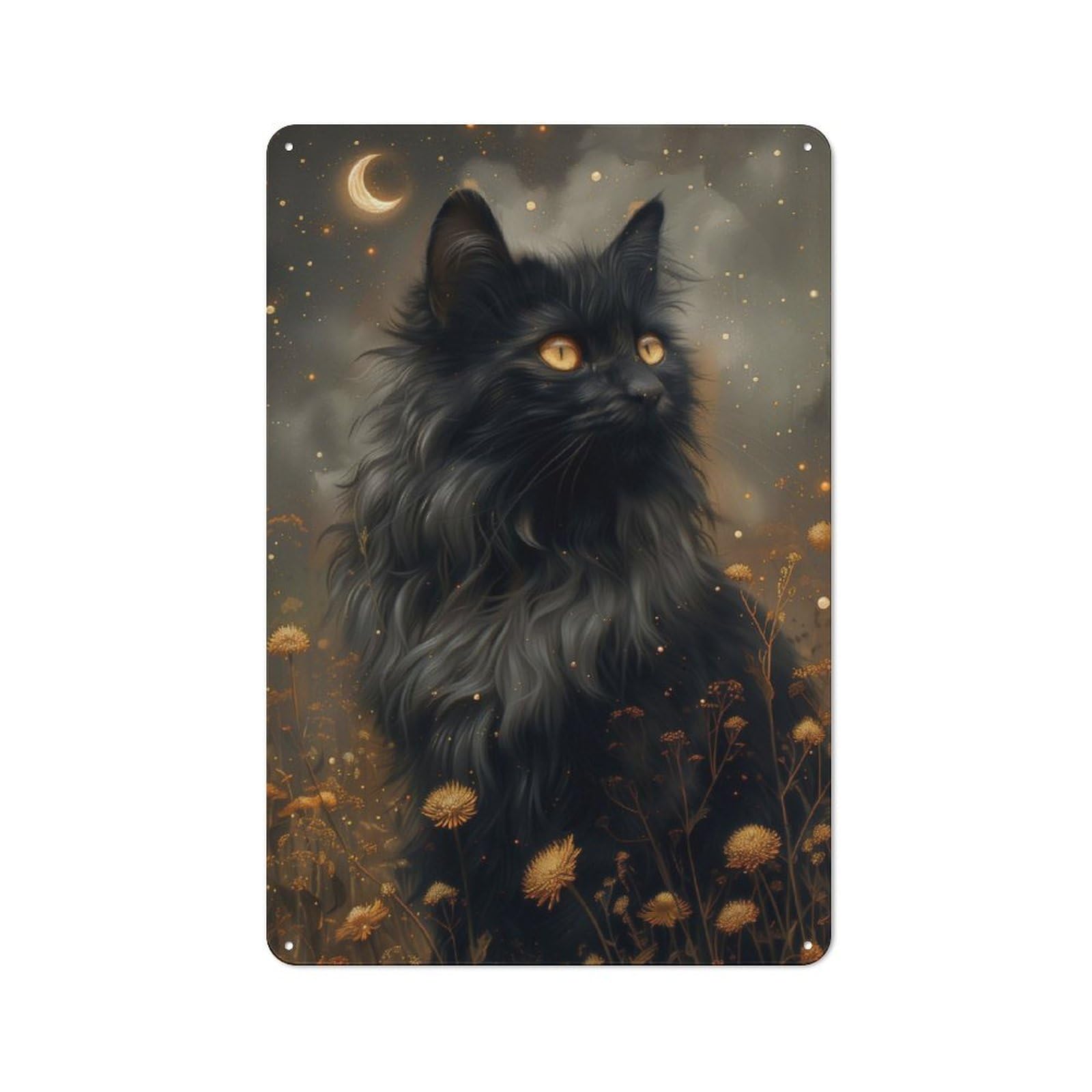 Junmoney Mystic Black Cat And Moon Metal Wall Plaque For Travel Lovers, Birthday, Housewarming Or Christmas Gift, 30X20cm