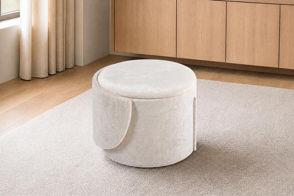Sessel LUNA - 65cm - beige - Bouclé-Stoff klappbare Rückenlehne | Montiert geliefert, Schaumstoffpolsterung, hoher Komfort, Stauraum, Design, bequeme Polsterung, Eyecatcher