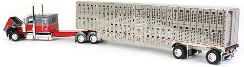 Miniatura 4 de First Gear 164 Peterbilt 389 gris y rojo con eje extendido Wilson para ganado, DCP