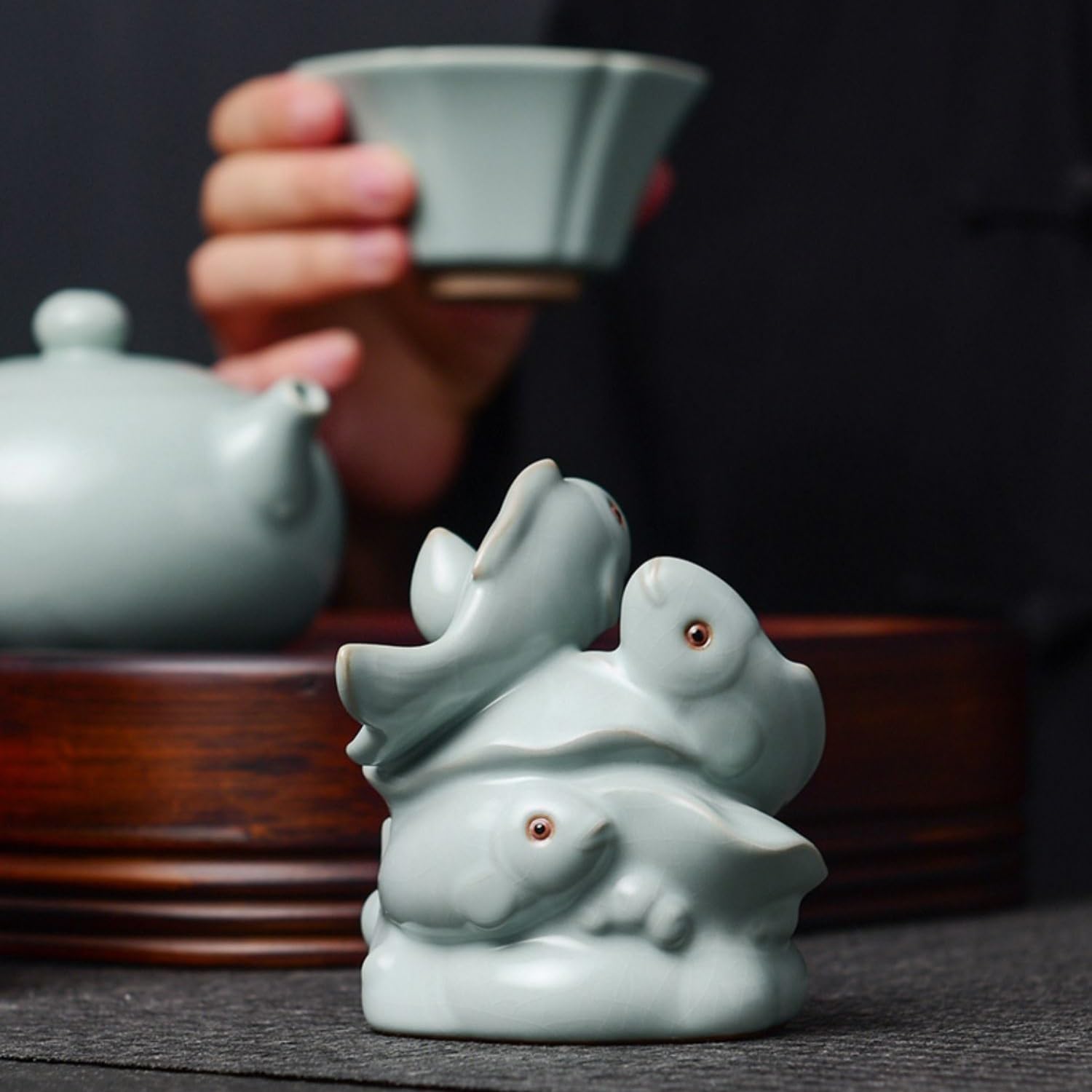 figurki zwierzątek， Figurka ryby lotosu, herbaciarnia, biurko, ceramiczna ozdoba, zestaw do herbaty, akcesoria do rękodzieła, dekoracja stołu w herbaciarni, prezenty