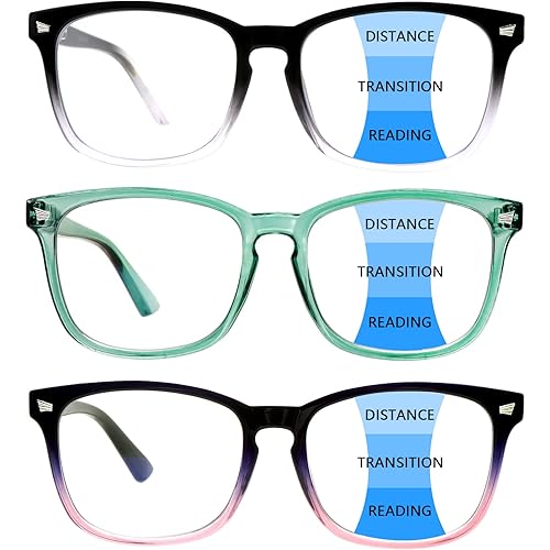 3 Pack Progressive Multifocal Reading Glasses for Women Men Blue Light Blocking Computer Glasses Spring Hinge Readers(3 Mix C3, 1.75)