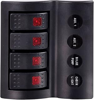 Marine Boat SPLASHPROOF Switch Panel 4 Gang with LED Rocker Circuit Breaker
