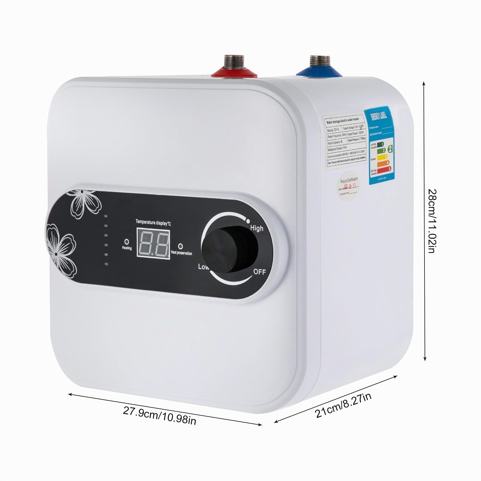 Scaldabagno elettrico da 1500 W, con spia di controllo, mini scaldabagno istantaneo da cucina, temperatura regolabile, per cucina, balcone, bagno