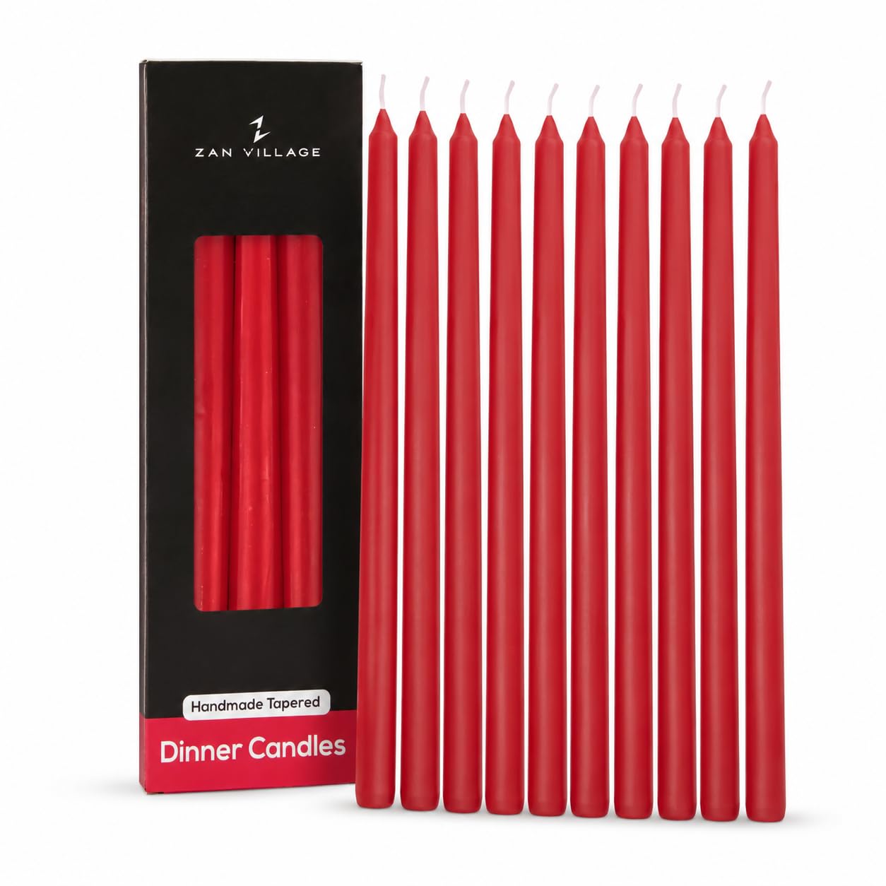 Taper Candles Long Burning, Pack of 10 Wine Red Dinner Candles, 25cm Tall Unscented Candle Sticks, Up to 7 Hour Burn Time, Cotton Wick, Indoor Table Candles for Candlesticks & Dining