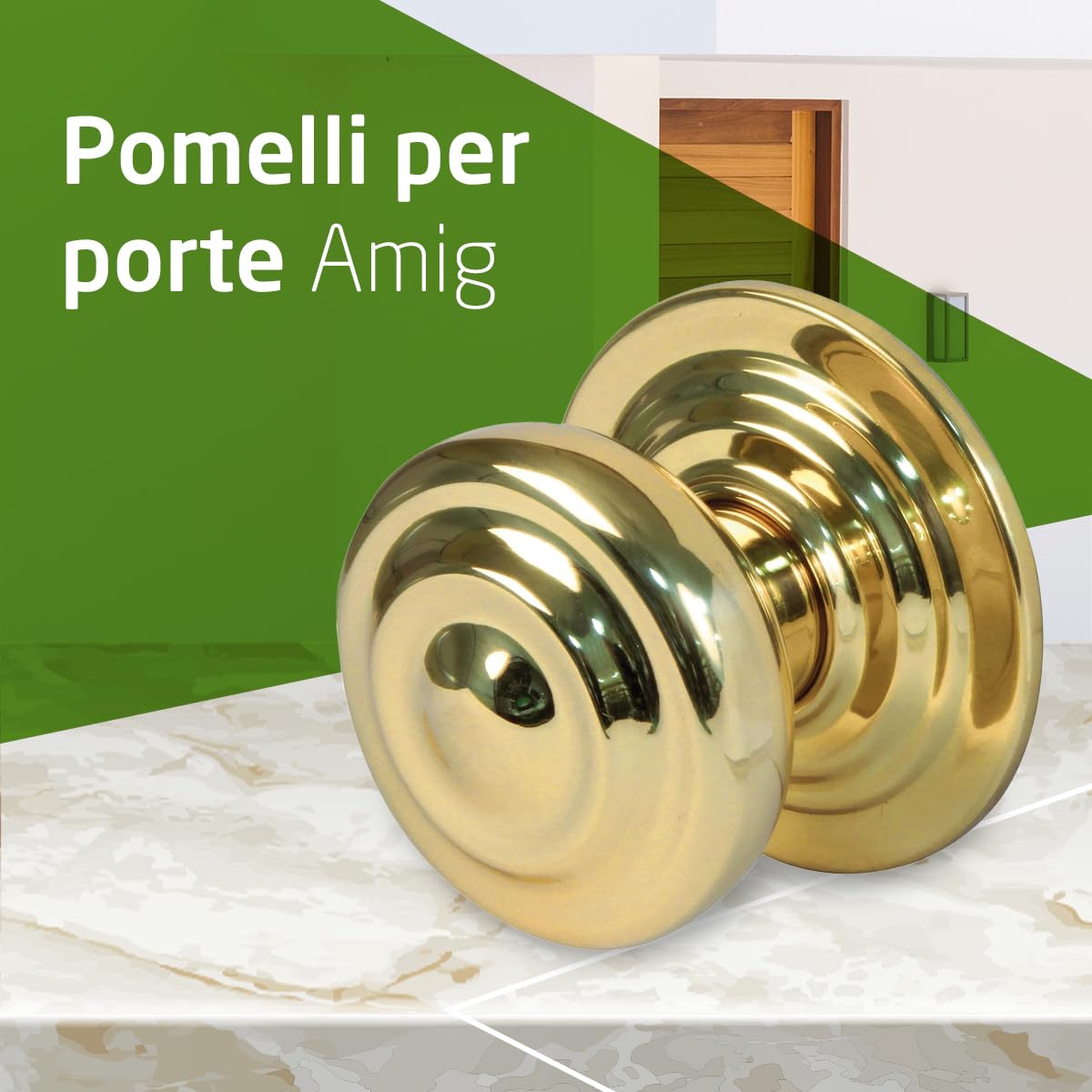 Set Pomelli Porta AMIG In Ottone | Maniglia Con Serratura Per Porte Legno, 60/70mm - Lucidato - Foto 3