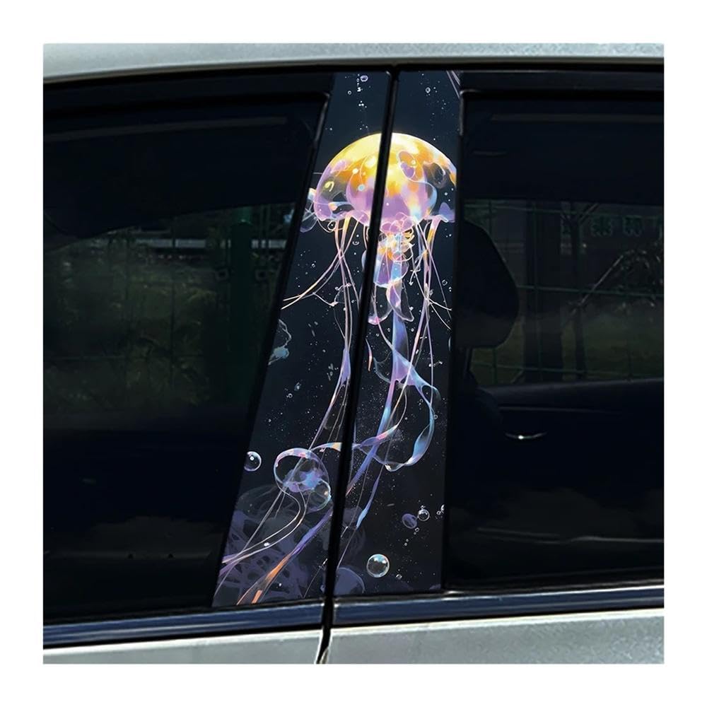 Bertdcx D Sea Jellyfish Car Stickers Iy Car B-Pillar Cover Scratches Waterproof Urable Ecoration Auto Pet Ecals Auto Parts(D)
