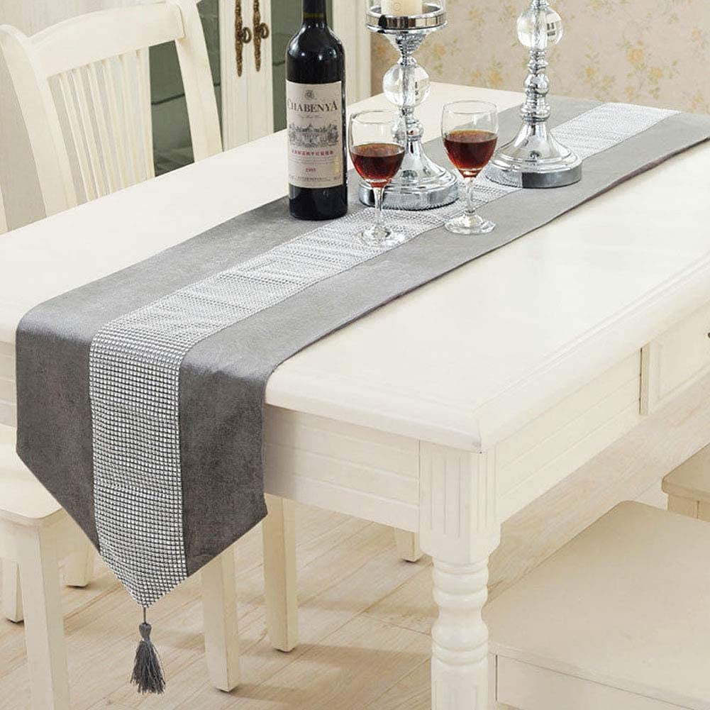 Dhao Luxury Velvet Diamond Table Runner Satin Tasseled Table Cloth Marriage Banquet Luxurious Table Mat Western Modern Diamante Strip Table Cover