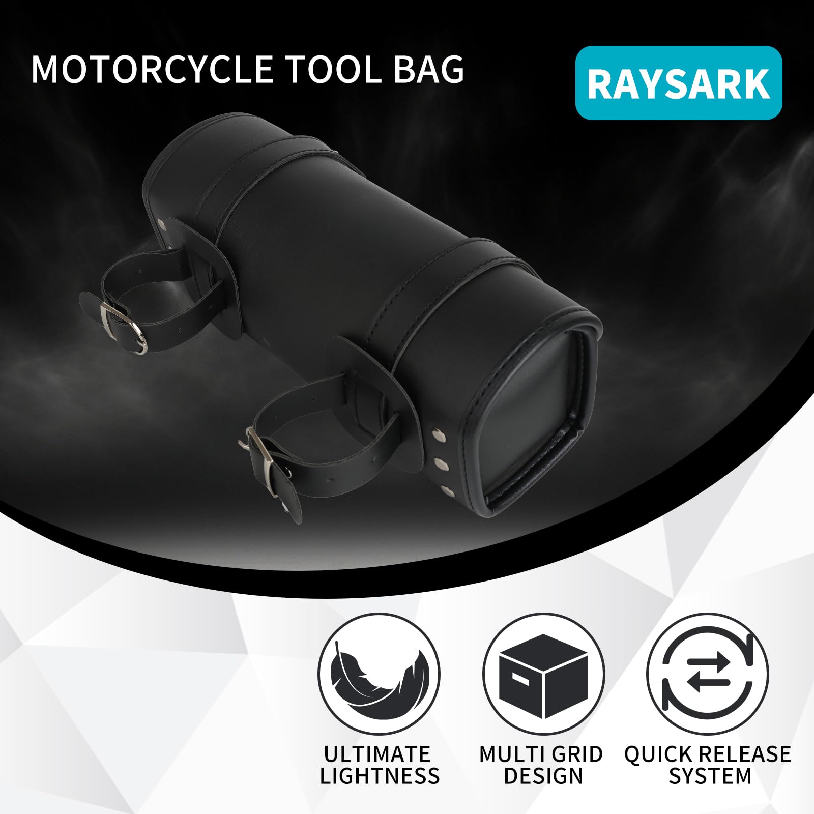 RAYSARK Motorcycle Saddlebag Vintage Leather Side Bag with Quick Release Buckles 2 Adjustable Shoulder Straps Front Fork Bag Motorcycle