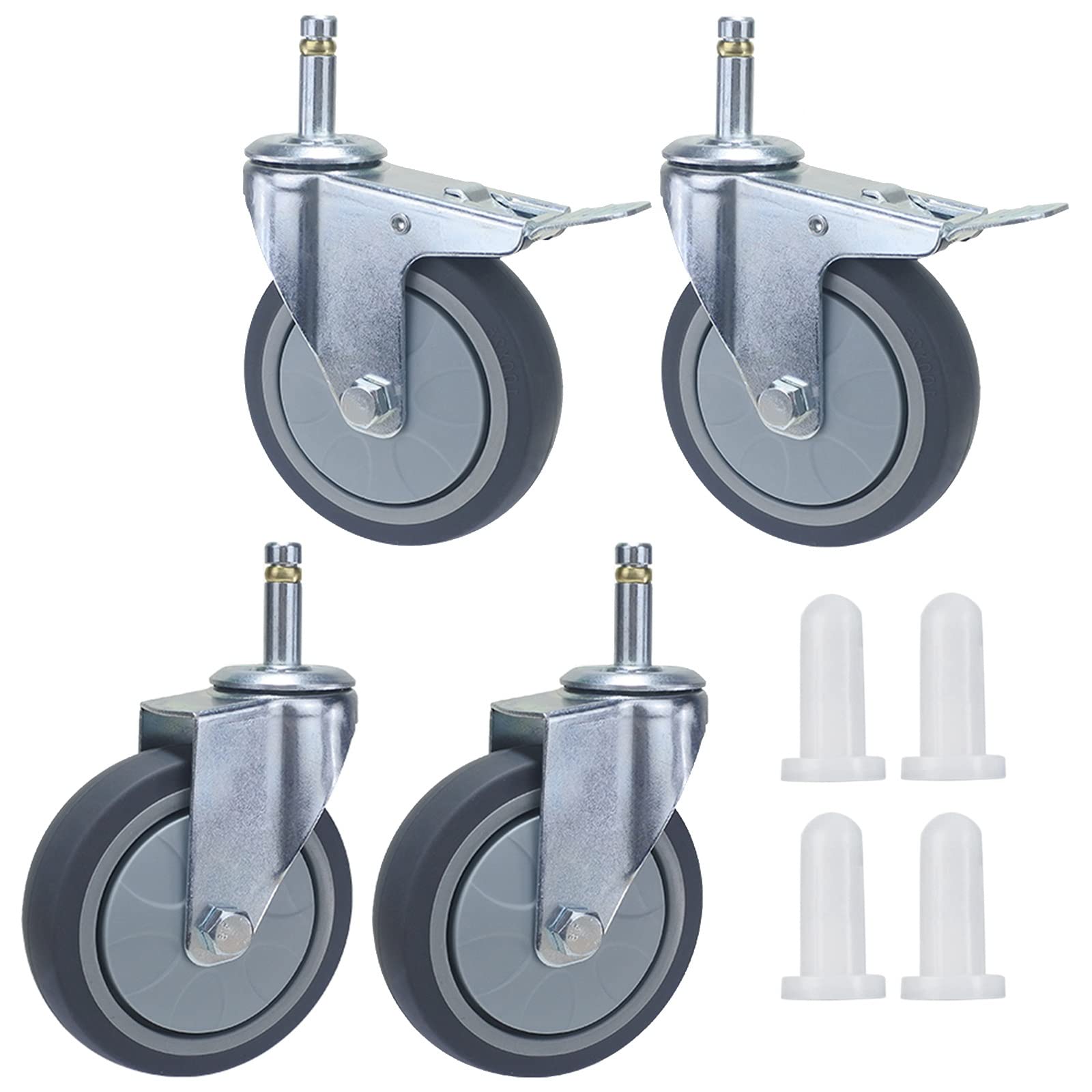 Roulettes pivotantes en caoutchouc avec tige de 7,8 cm pour chariots de restauration - Lot de 4