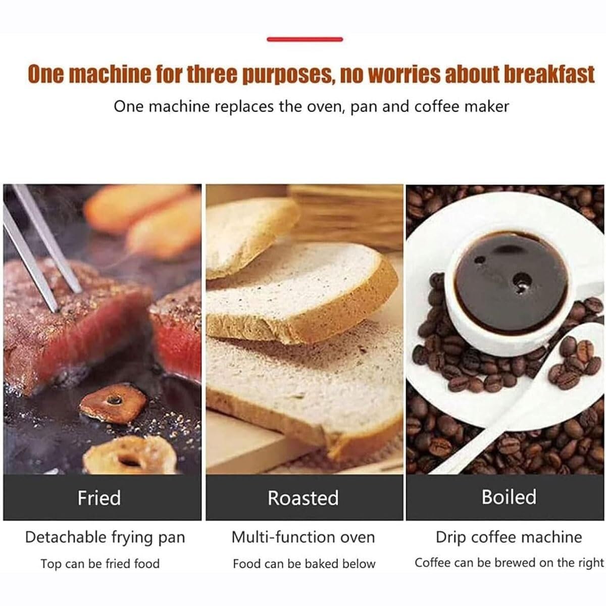 Macchina per la colazione elettrica, stazione per la colazione 3 in 1 con pentola da 1,2 l, area di cottura di grande capacità da 9 l e macchina per il caffè, controllo della temperatura da 100 a 23