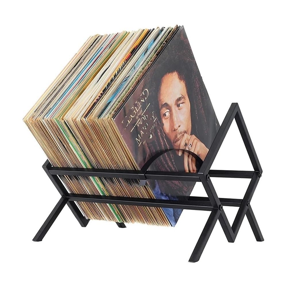 RYUQW3RE Cd Storage Rack Single Tier Record Holder Bookshelf CD Display Stand Storage Rack 80 To 100 LP Capacity Durable Metal