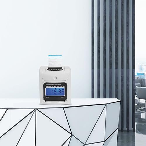 Miniatura 3 de Reloj de cálculo de tiempo, grabadora de tiempo electrónica, Punch Pak, máquina de entrada y salida para empleados, incluye 50 tarjetas de tiempo y