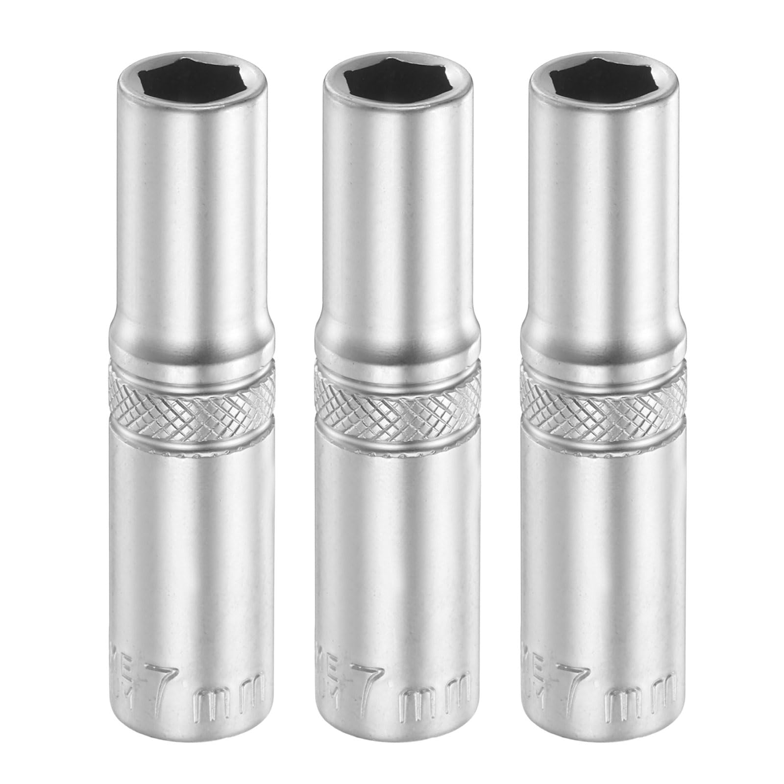 sourcing map 3pcs 6 Points Deep Socket 1/4" Drive 7mm Deep Metric CR-V Steel Polished Nickel Plating Flip Sleeve 50mm / 2" Extra Long Socket Tool for Home Auto Nuts Bolts Repair
