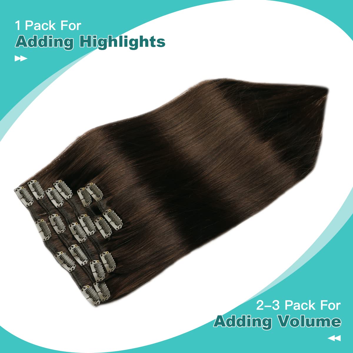 SURNEL Extensiones Clip Pelo Natural, 50cm 120g 6 Piezas, Castaño Oscuro Extensiones de Clip Natural Extensiones Pelo Remy Extensiones Cabello Postizos Mujer(C#2-50cm) — view 5