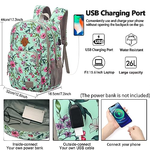 KEOFID classic carry-on travel backpack for men and women, Anti theft laptop backpack with USB charging port, work backpack, backpack for college, water resistent(Flowers)