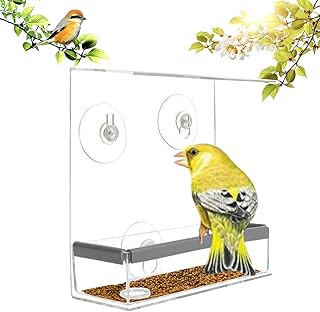 PIGMANA Bird Feeders | Bird Seed Feeder with Drainage Holes | Bird Seed Feeder with Drainage Holes Keep Dry, Bird Feeders Stay in Place Window Feeder for Up-Close Indoor Bird Watching
