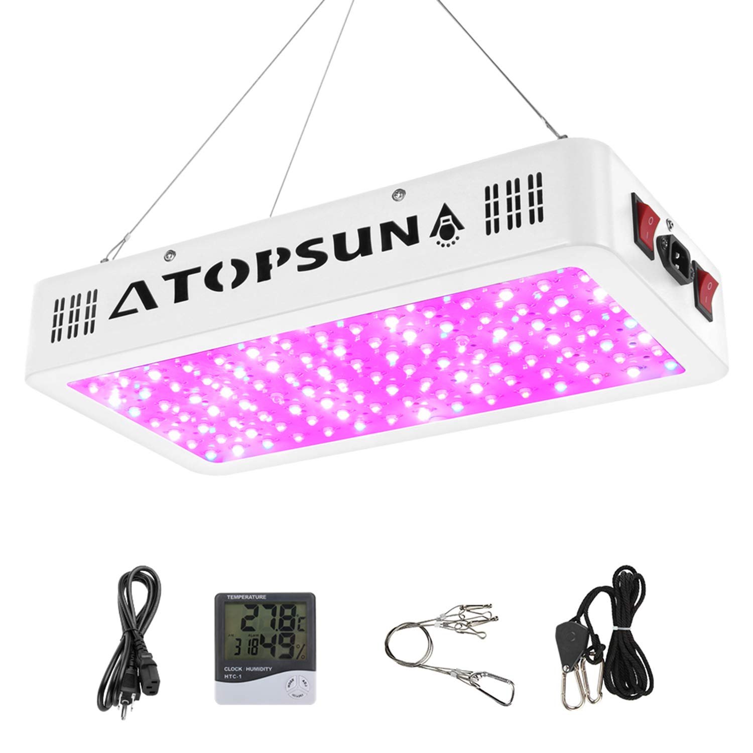 MORSEN LED Grow Light 600W Grow Lamp for Indoor Plants Full Spectrum, with Daisy Chain and Thermometer Humidity Momitor, Grow Lamp Veg and Flower, Double Switch