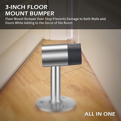 Miniatura 4 de Paquete de 6 topes de piso resistentes para puerta de 3 pulgadas de acero inoxidable con toques de puerta de cabeza de goma para parte inferior de