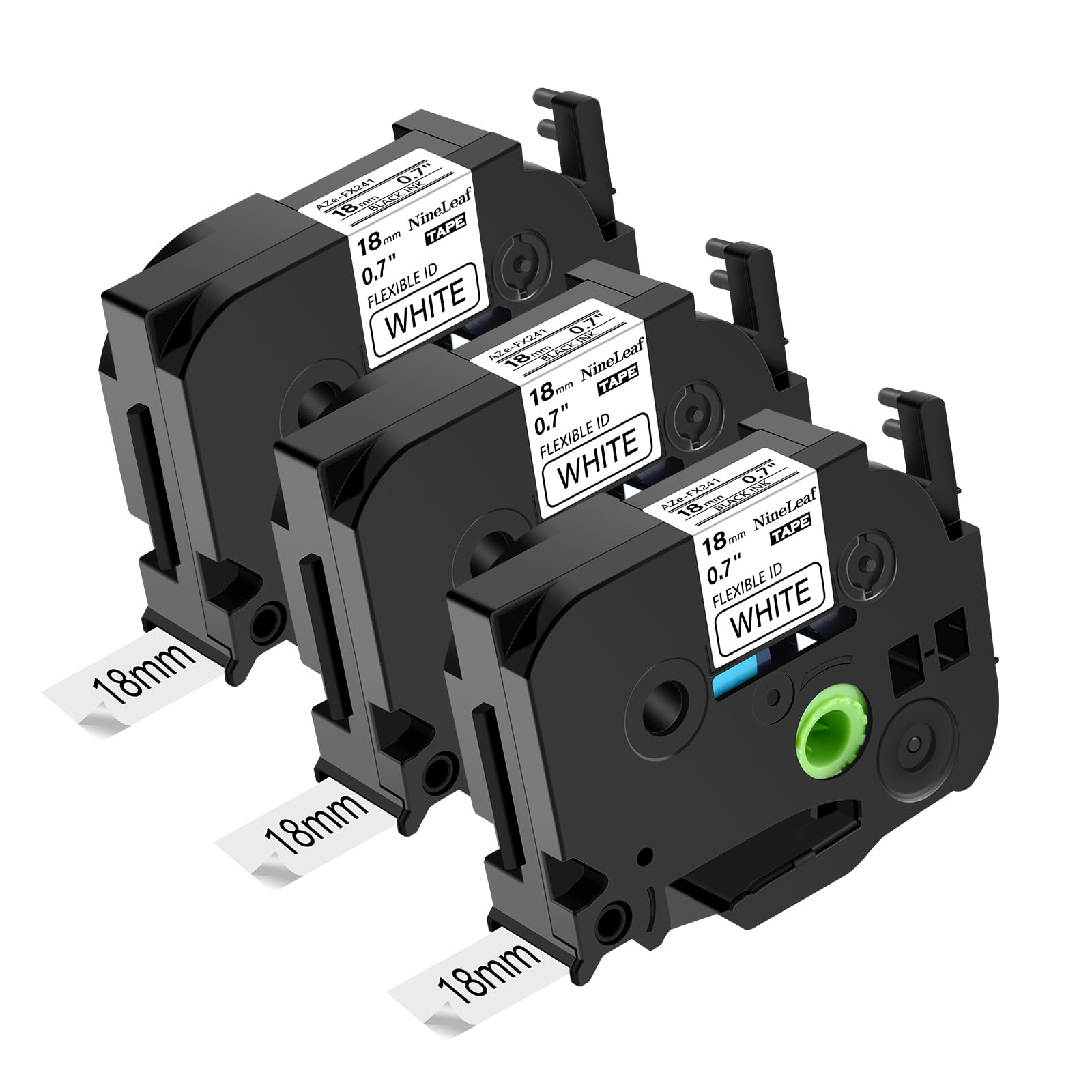 NineLeaf 3 Pack Replacement for Brother P-Touch TZe-FX241 TZ-FX241 TZeFX241 TZFX241 AZe 18mm 0.7'' 8m Flexible ID Cable Laminated Black on White Label Tape for Ptouch PT-930SC 930VP 980 Label Maker โ image 1