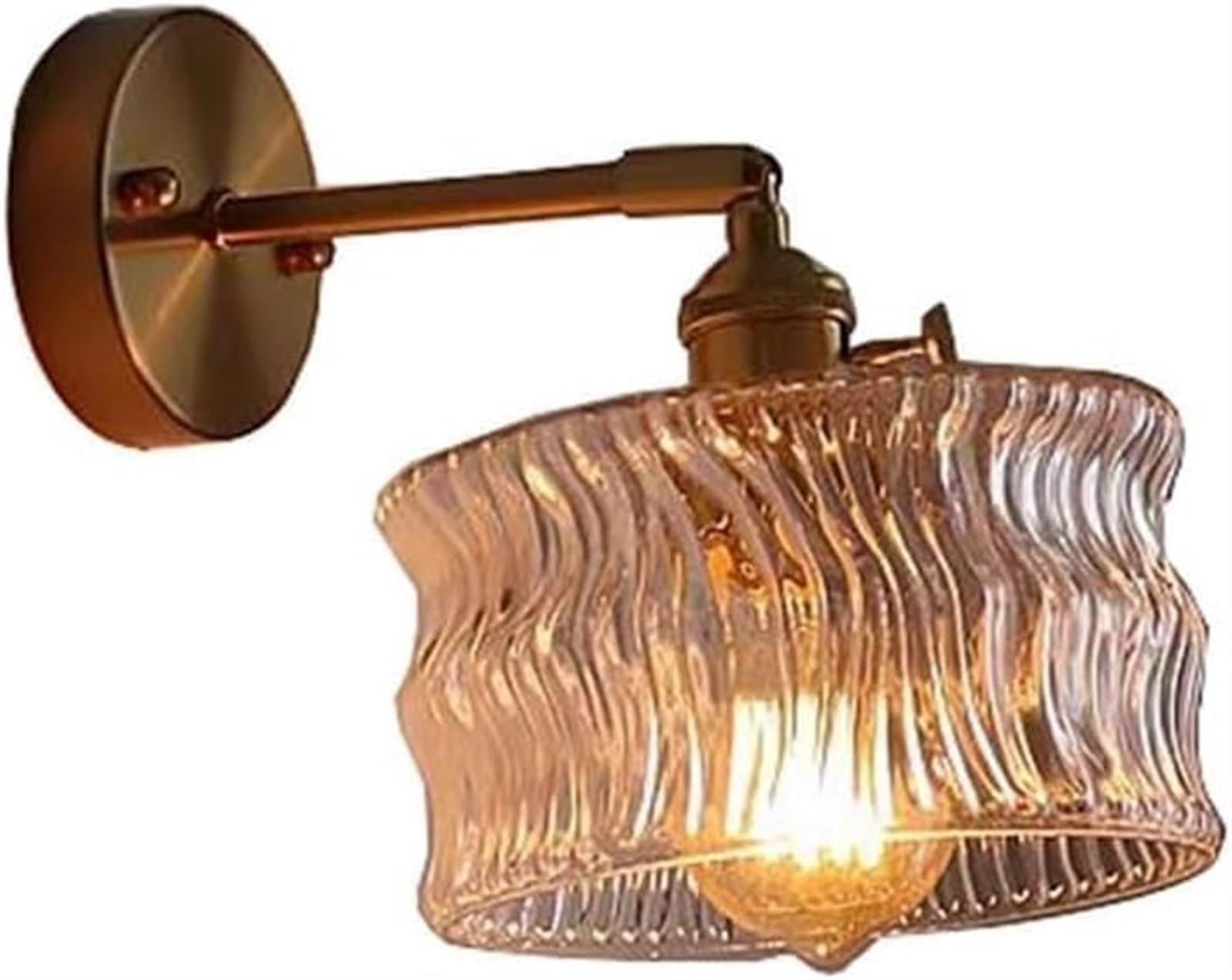 HPTHLY Glass Wall Sconces Adjustable Arm Farmhouse Wall Light Fixture Clear Ribbed Glass Nordic Wall Mounted Lamp Vintage Gold Indoor Wall Sconce For Bedroom Living (Brown)