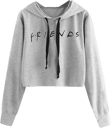 Idepet Women Casual Crop Top Pullover Shirt Woman Hoodie Sweatshirt Grey | Letters Print,Loose,Drawstring,Cropped,Long Sleeve,Black,TV Show,Fall Outfits,Cozy,Breathable
