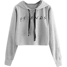 Idepet Womens Casual Letters Print Crop Top Loose Pullover Friends Shirt Teen Girl TV Show Hoodie Sweatshirt