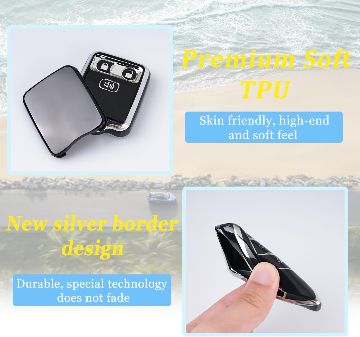 WJS Key Fob Cover, Car Key Case Shell Protector Compatible with 1998-2016 Ford F150 F250 F350 F450 F550 Lincoln Mercury (Black)