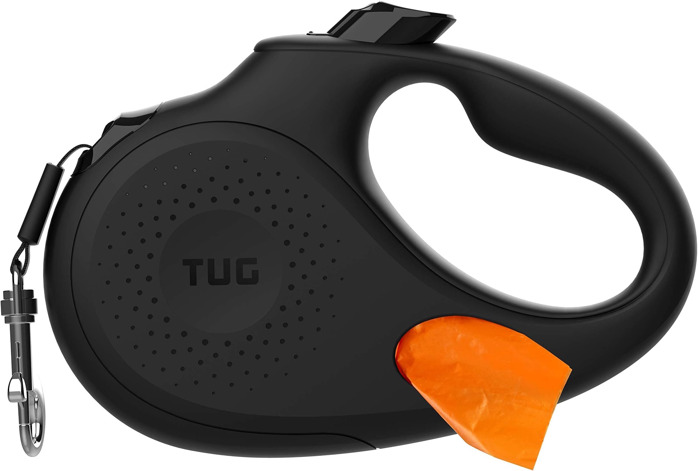 - Oval 360° Tangle-Free Retractable Dog Leash with Integrated Waste Bag Dispenser (Medium, Black)