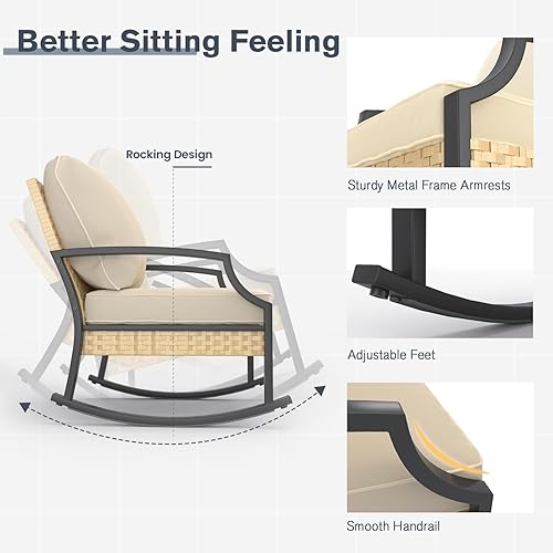 Miniatura 3 de AECOJOY Juego de muebles de patio, modernos muebles de patio al aire libre con mecedora y mesa auxiliar, 4 piezas de mimbre de ratán para