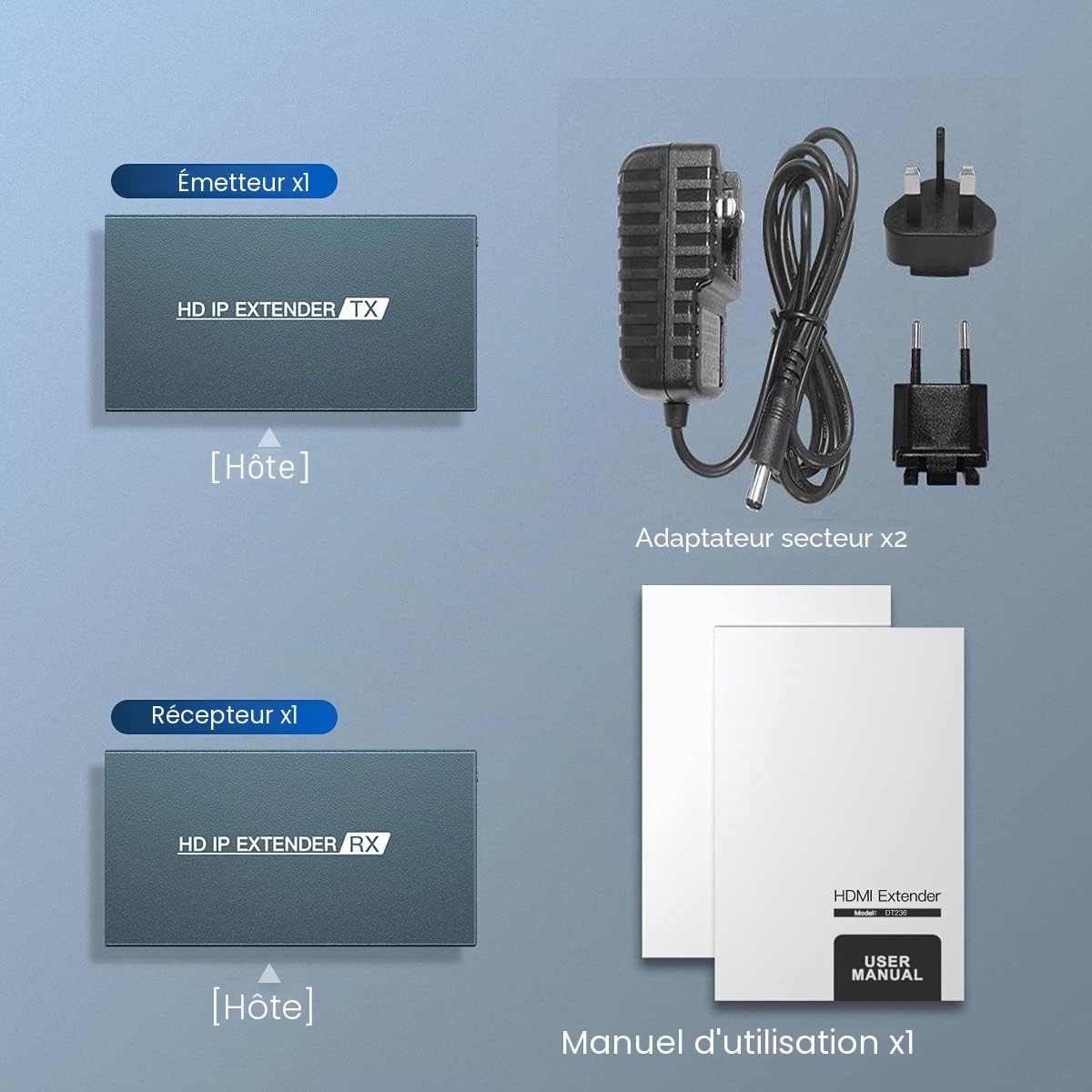 PWAYTEK HDMI Extender sur IP, portée 150m par câble Cat5e/Cat6/Cat7/Cat8, Compatible Boucle Locale et Transmission Un vers Plusieurs avec commutateur réseau(Bleu)