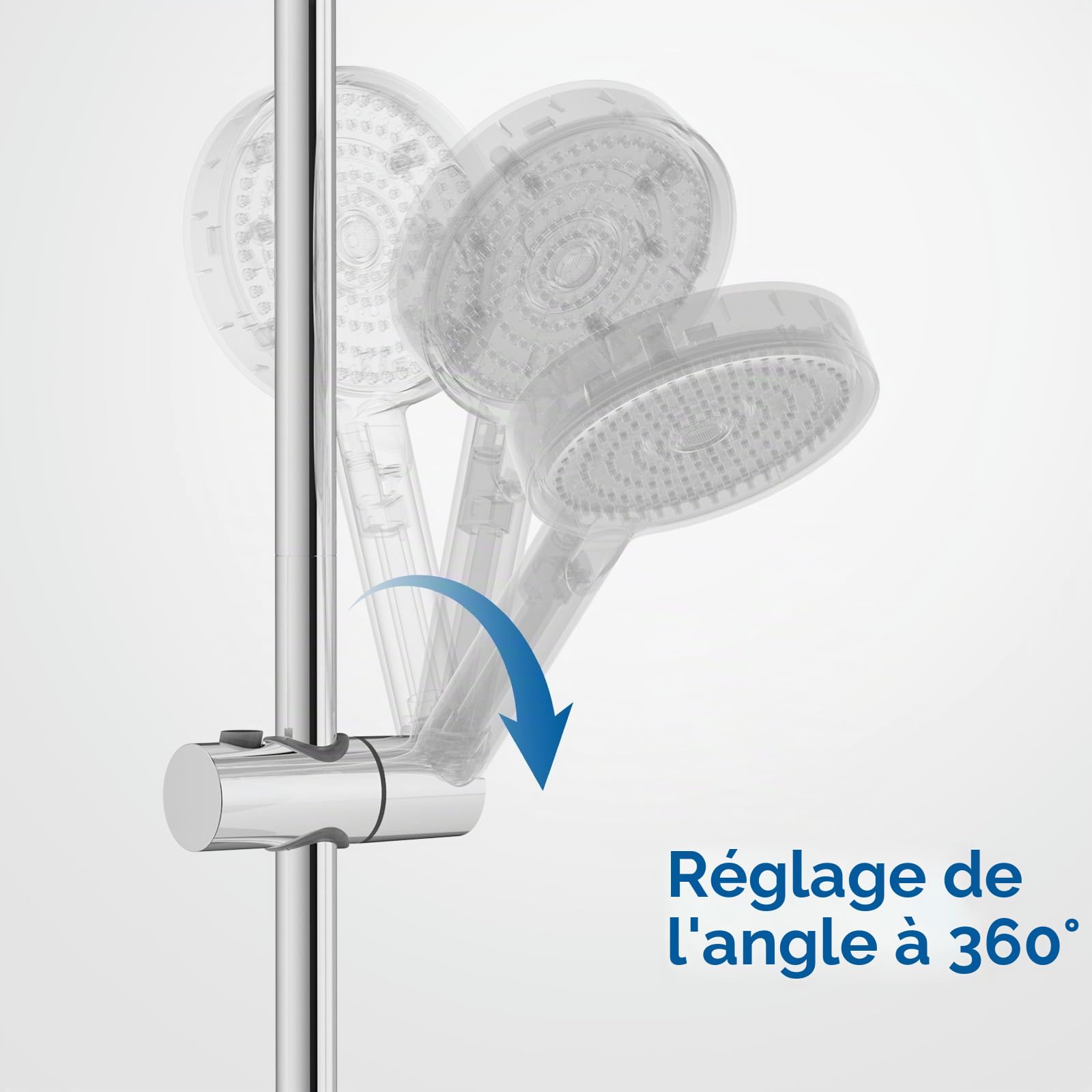 Auralum Barre de Douche 70 cm Inox Argent Support Douchette Réglable 360°Pivotant Fixation Murale par Perçage, Compatible Ø22 mm Universel