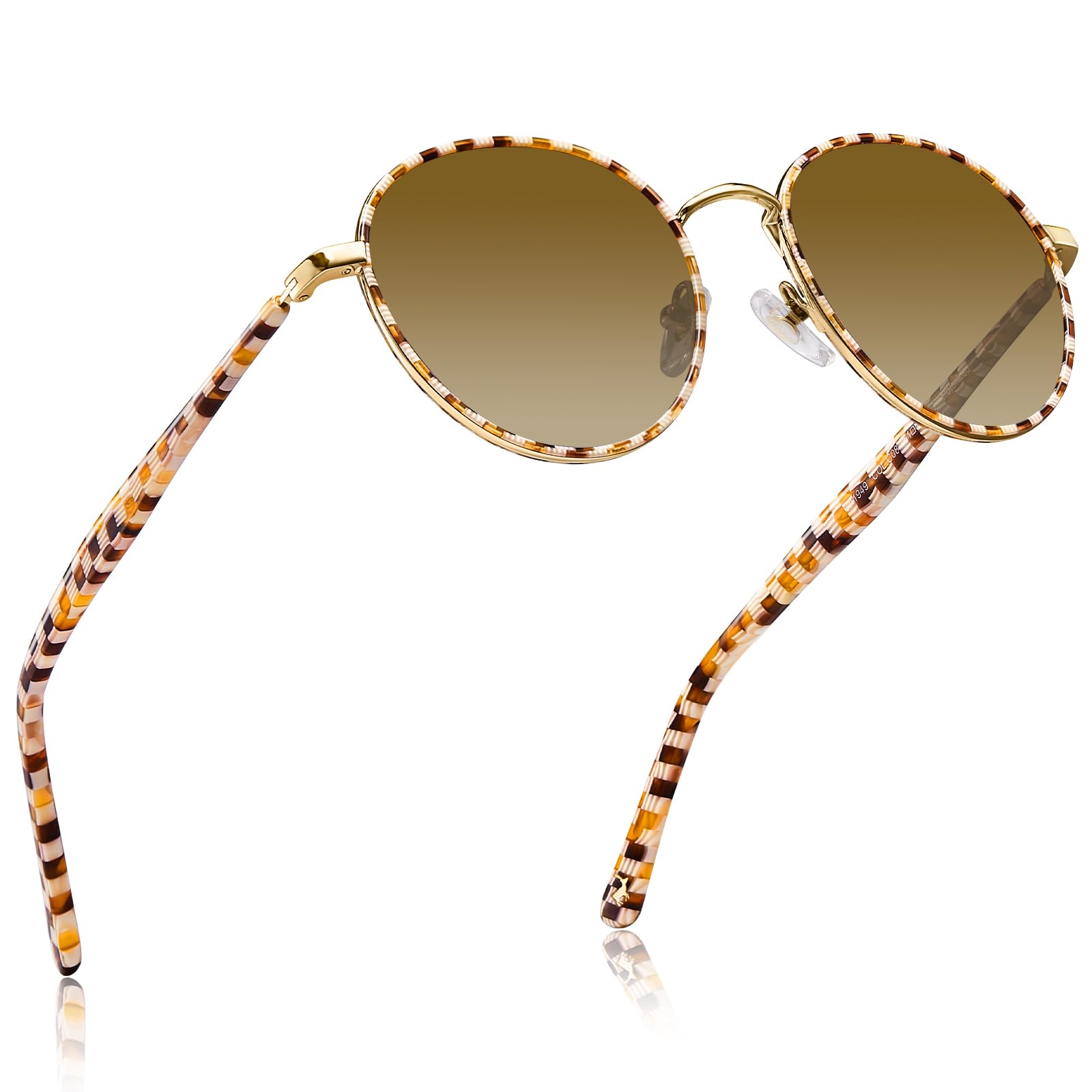 CARFIA Metal Acetate Polarized Sunglasses for Women UV400 Protection, Retro Small Round Anti-Glare Glasses Driving Shades