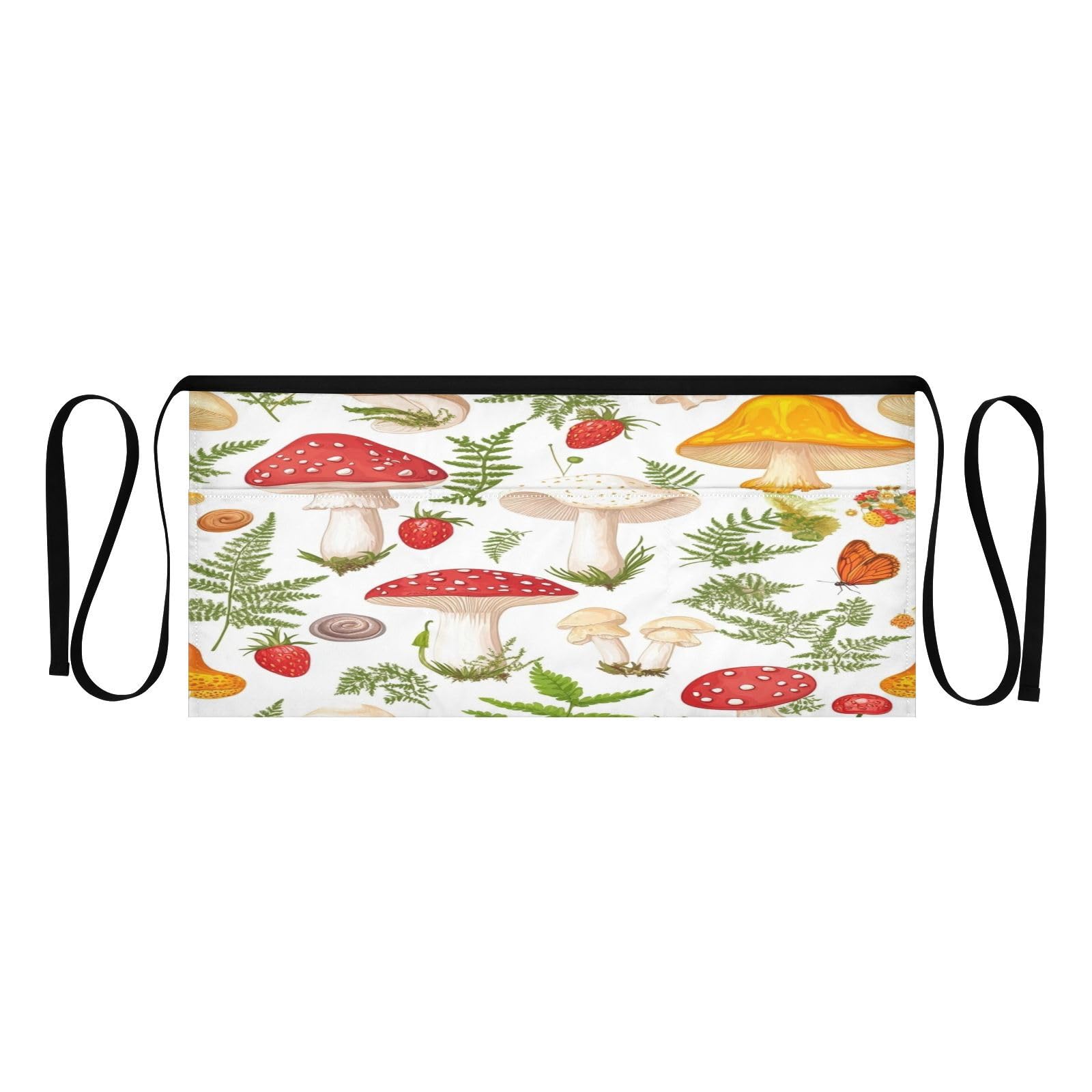Kigai Mushroom Strawberry Server Aprons for Men Women Water & Oil Resistant Waitress Waiter Waist Apron with 3 Pockets