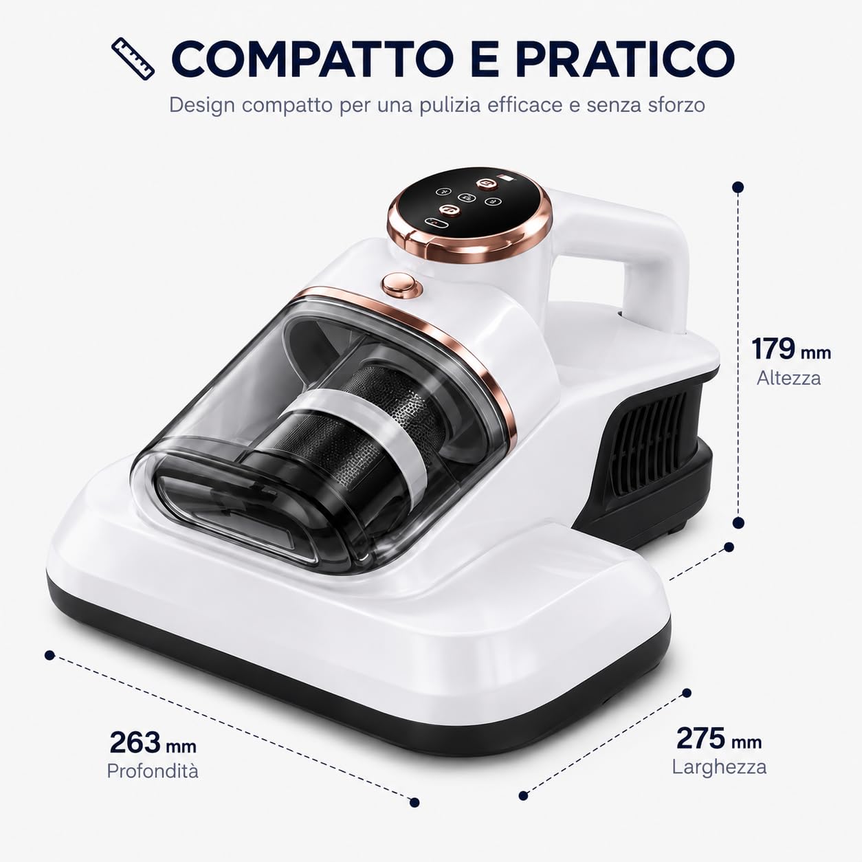 Aspirapolvere per Materassi e Tessuti, Aspiratore Portatile con Contenitore Trasparente e Filtro, Pulitore Compatto per Letto, Divano, Cuscini e Tessuti, Design Ergonomico