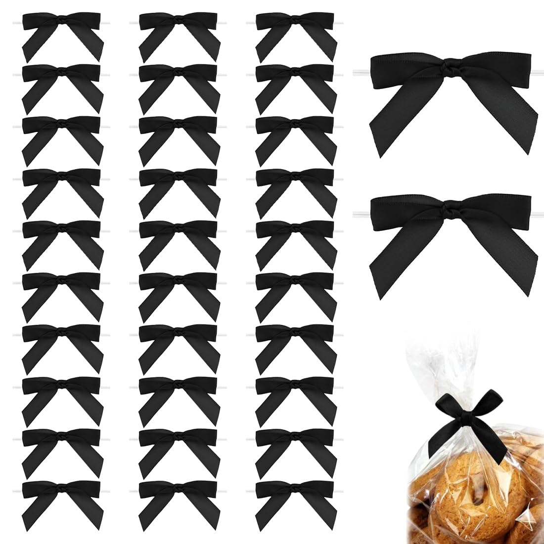 Moguri 20 Fiocchi Pre-Legati In Raso Nero, Con Filo Metallico, Mini Fiocchi Per Sacchetti Regalo, Confezioni Caramelle, Decorazioni Fai Da Te, Matrimoni, Compleanni