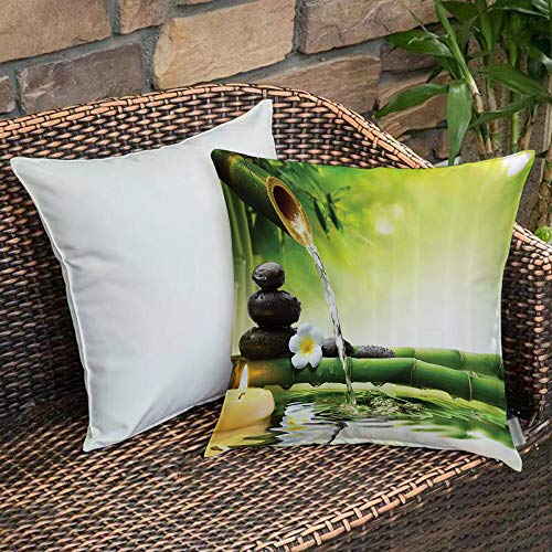 Housse de Coussin taies d'oreiller pour canapé-lit,décoratif,Spa, et zen Image de Bougie en bambou et de pierres de basalte Theraph,Motifs imprimés Décoration de la Maison Housse de Coussin 45 x 45 cm