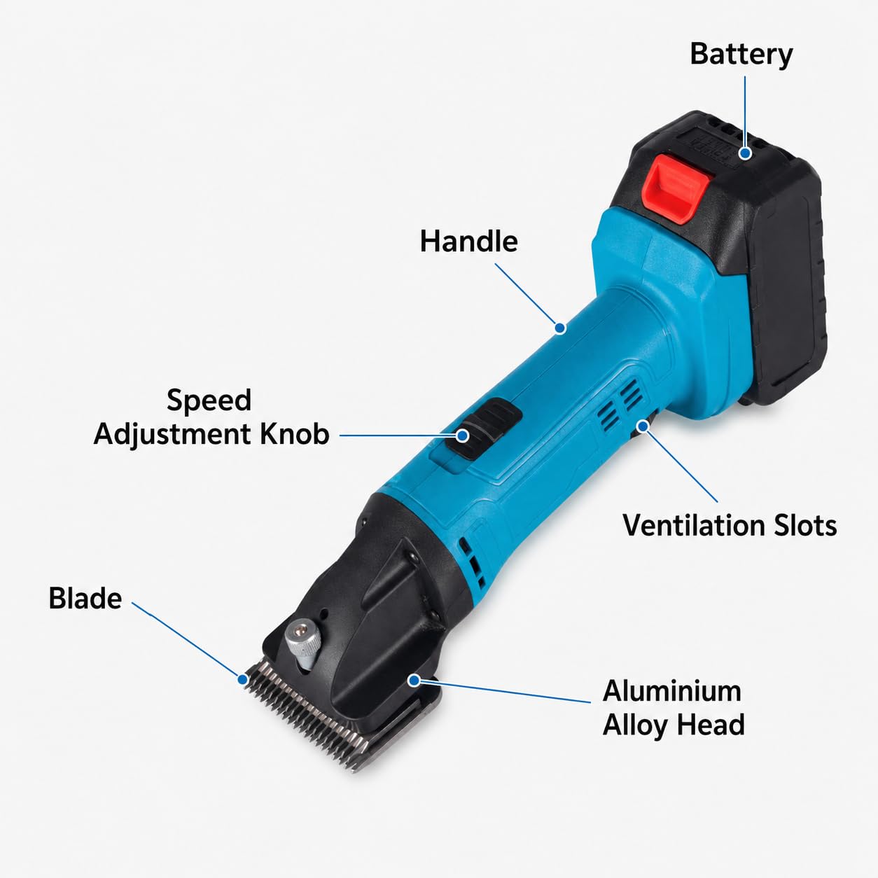 Tosatrice senza fili per cavalli da 500 W, 2400 giri/min, 2 batterie, 6
