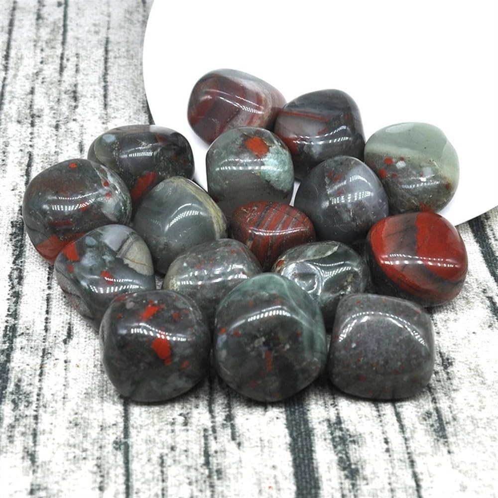 AtkitS Natural Natural Round Blood Stone Bulk Drum Stones Gravel Specimen Healing Crystals Minerals Gemstones Aquarium Home Decoration Gifts (Size : 50g)