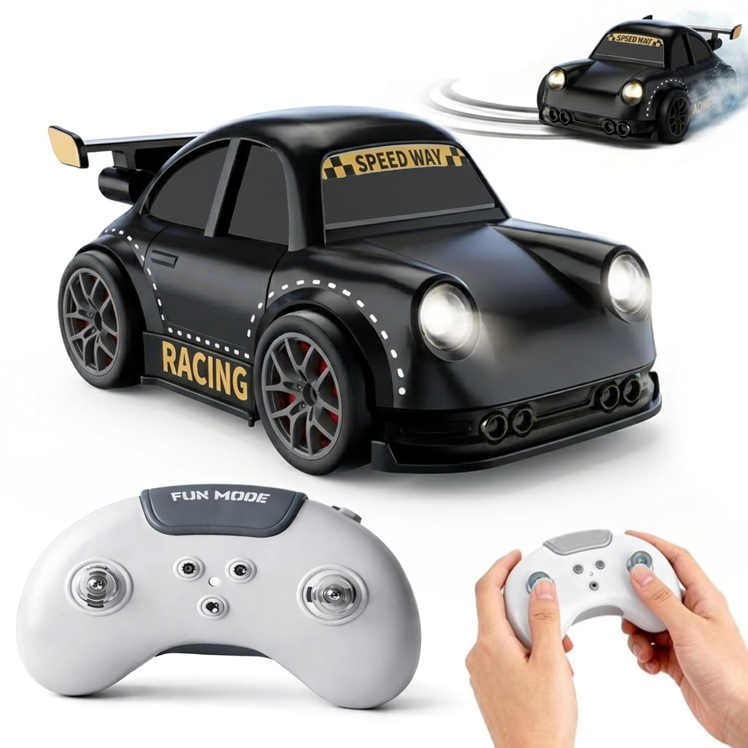 KEXXA Drifting RC Car for Kids | 2.4GHz Remote Control Racing Car with LED Lights Sound Effects | 360° Spins Follow and Escape Modes Sensor Control Auto Demo Toy Vehicle for Boys & Girls [Black]