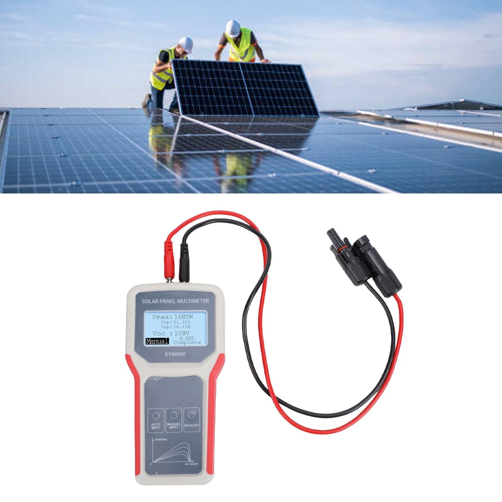Elprico Tester per Pannelli Solari 5-800 W 12-60 V 0-35 A, Display LCD Multimetro Fotovoltaico MPPT Manuale Automatico, con Borsa EVA, per la Risoluzione dei Problemi del Solare
